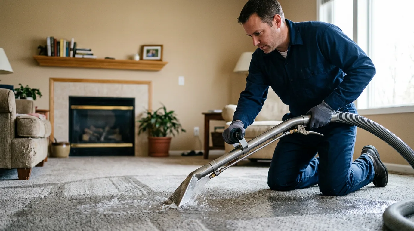 Water damage restoration technician working near Kinnear, WY